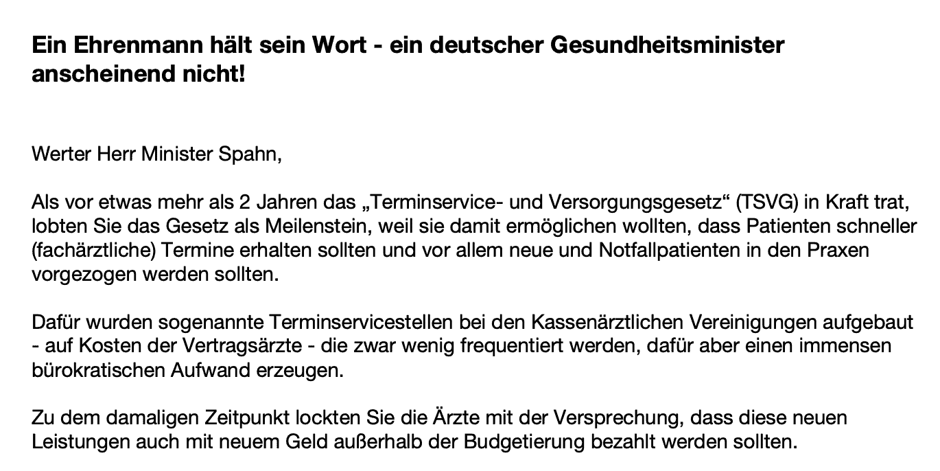 Mehr über den Artikel erfahren Offener Brief an Minister Jens Spahn