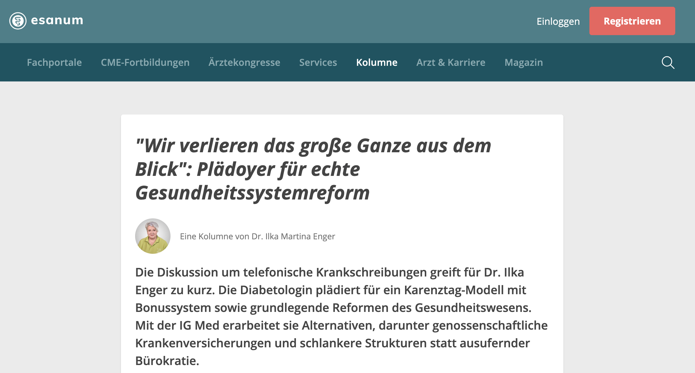 Screenshot von esanum 