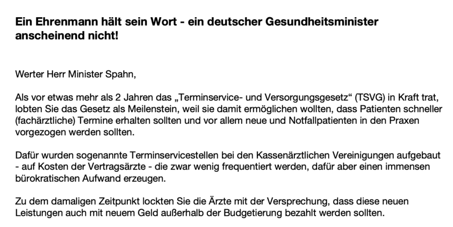 Offener Brief an Minister Jens Spahn